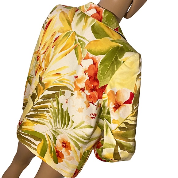 VINTAGE LINDA ALLARD FOR ELLEN TRACY PALM TROPICAL HAWAIIAN FLORAL BLAZER  SZ 8P - Picture 5 of 16